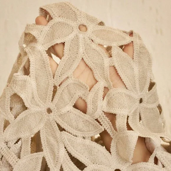 Khaki Casual Women's Floral Lace Cutout A-Line Skirt - Picture 9 of 9